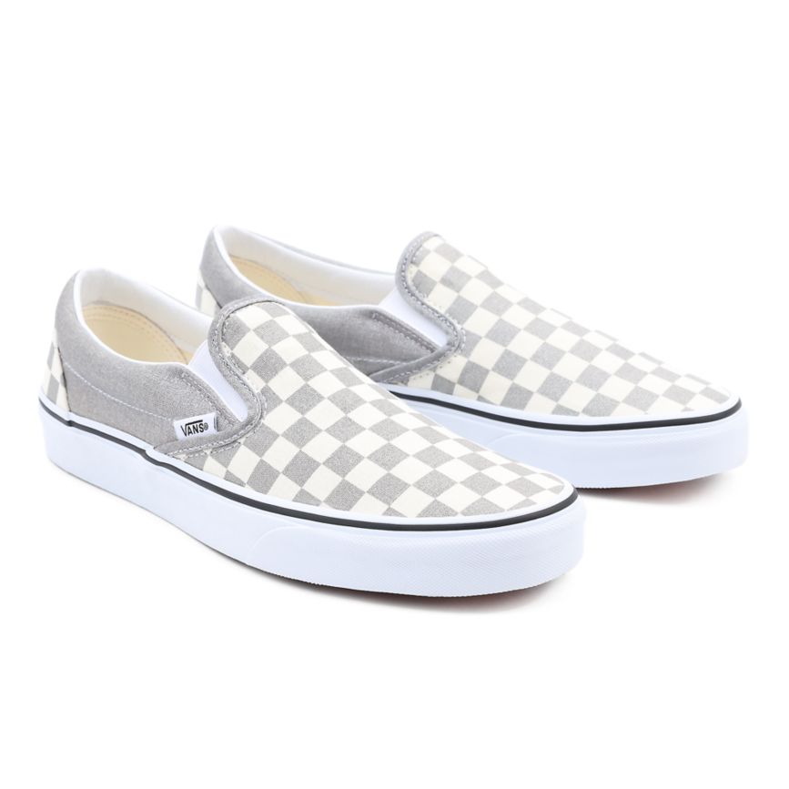 Vans Checkerboard Classic Slip-On Dam Silver/Vita - Vans Classics Butiker (MAPVR9567)